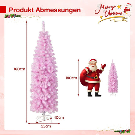 180 cm Artificial Pencil Christmas Tree with 250 Cool White LEDs Slim Christmas Tree Pink