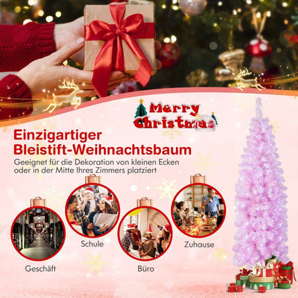 180 cm Artificial Pencil Christmas Tree with 250 Cool White LEDs Slim Christmas Tree Pink