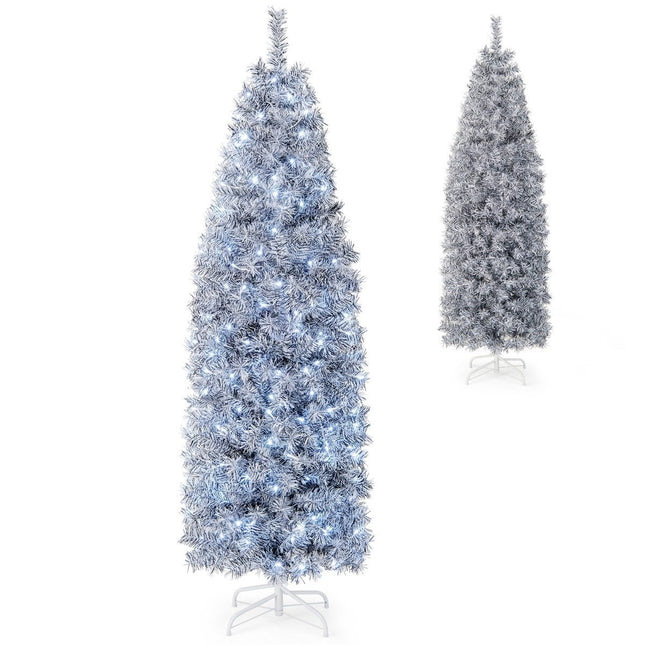 180 cm Artificial Pencil Christmas Tree with 250 Cool White LEDs Slim White + Black