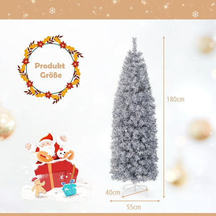 180 cm Artificial Pencil Christmas Tree with 250 Cool White LEDs Slim White + Black