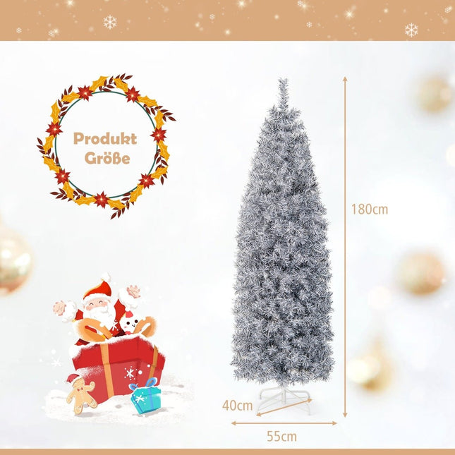 180 cm Artificial Pencil Christmas Tree with 250 Cool White LEDs Slim White + Black