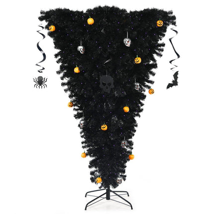 180cm Black Artificial Christmas Tree Lighted Halloween Tree with 270 Purple LED Lights