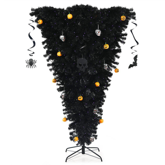 180cm Black Artificial Christmas Tree Lighted Halloween Tree with 270 Purple LED Lights