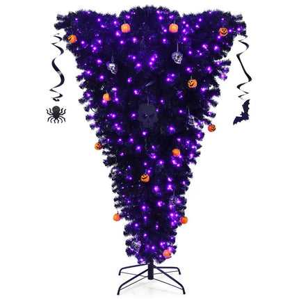 180cm Black Artificial Christmas Tree Lighted Halloween Tree with 270 Purple LED Lights