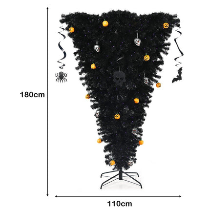 180cm Black Artificial Christmas Tree Lighted Halloween Tree with 270 Purple LED Lights