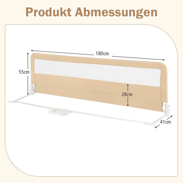 180 cm Folding Bed Rail with Safety Straps, Beige