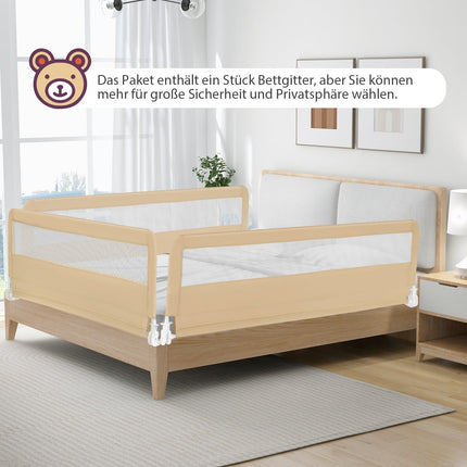 180 cm Folding Bed Rail with Safety Straps, Beige