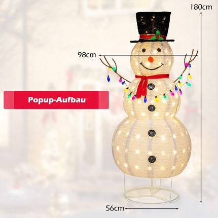 180 cm LED snowman illuminated Christmas figure with 180 warm white LED lights