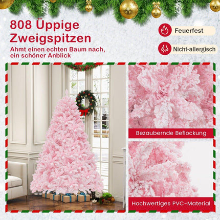 180cm Large Flocked Artificial Christmas Tree with 808 PVC Branch Tips 350 LED Lights and 8 Lighting Modes