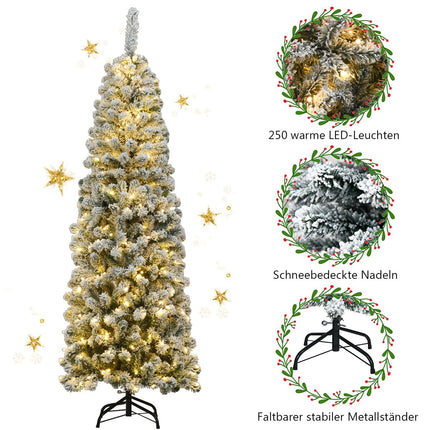 180cm Pencil Christmas Tree with Snow and LED Lights