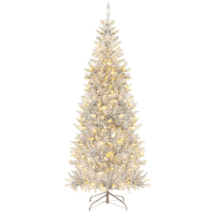 180cm Pencil Tinsel Christmas Tree with Warm White LED Lights Slim Christmas Tree