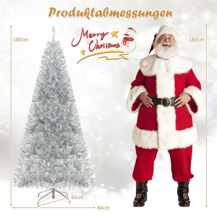 180cm Pencil Tinsel Christmas Tree with Warm White LED Lights Slim Christmas Tree