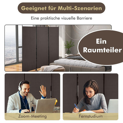 180 cm high room divider on wheels, folding screen with 3 freely combinable panels, brown
