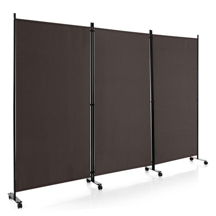 180 cm high room divider on wheels, folding screen with 3 freely combinable panels, brown