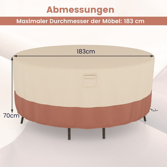 Ø 183 cm Round patio furniture cover with ventilation slots & buckles & cords beige