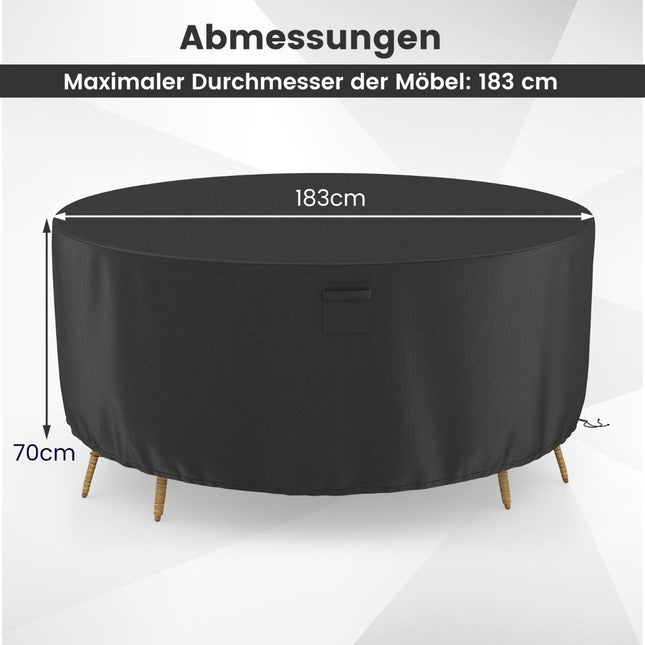 Ø 183 cm Round patio furniture cover with ventilation slots & buckles & cords black