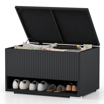 186L Black Rattan Storage Box with Shoe Rack & Liner