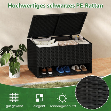 186L Black Rattan Storage Box with Shoe Rack & Liner