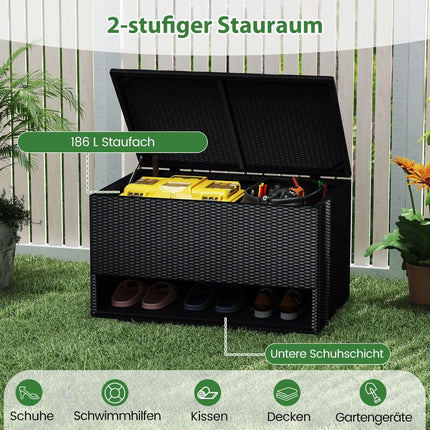 186L Black Rattan Storage Box with Shoe Rack & Liner