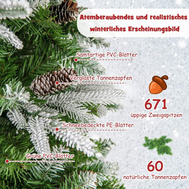 190 cm Artificial Christmas Tree with Lights and Snow Artificial Christmas Tree for Home Green + White