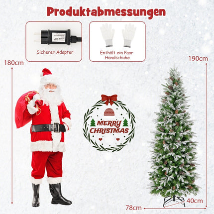 190 cm Artificial Christmas Tree with Lights and Snow Artificial Christmas Tree for Home Green + White