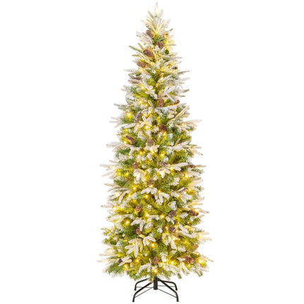 190 cm Artificial Christmas Tree with Lights and Snow Artificial Christmas Tree for Home Green + White