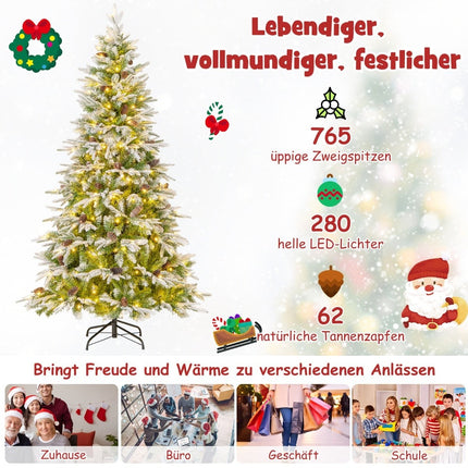 190 cm Pre-Lit Snowy Christmas Tree with LED Lights