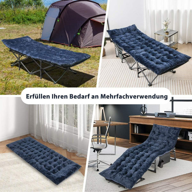 190 x 70 cm cotton camp bed cushion 7 cm thick mattress with 4 fastening straps blue