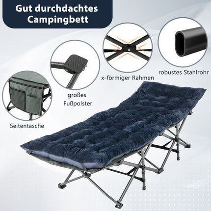 190 x 70 cm cotton camp bed cushion 7 cm thick mattress with 4 fastening straps blue