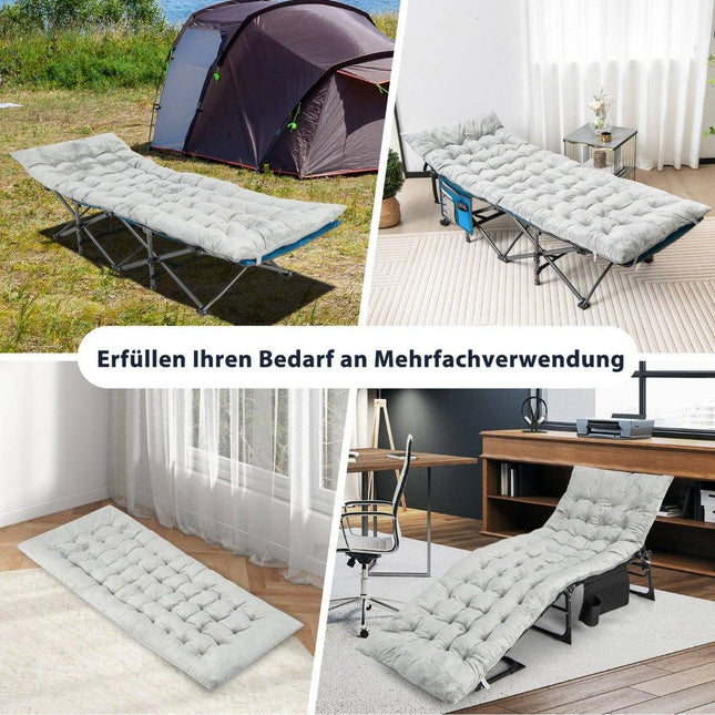 190 x 70 cm cotton camp bed cushion 7 cm thick mattress with 4 fastening straps gray