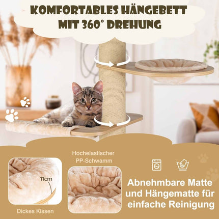 191 cm Wooden Cat Tree with Hammock & Cave