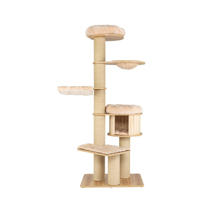 191 cm Wooden Cat Tree with Hammock & Cave