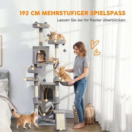 192 cm Cat Tree Tower with Hammocks and Sisal Posts