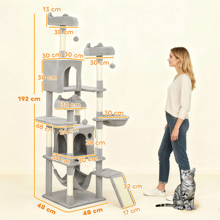 192 cm Cat Tree Tower with Hammocks and Sisal Posts