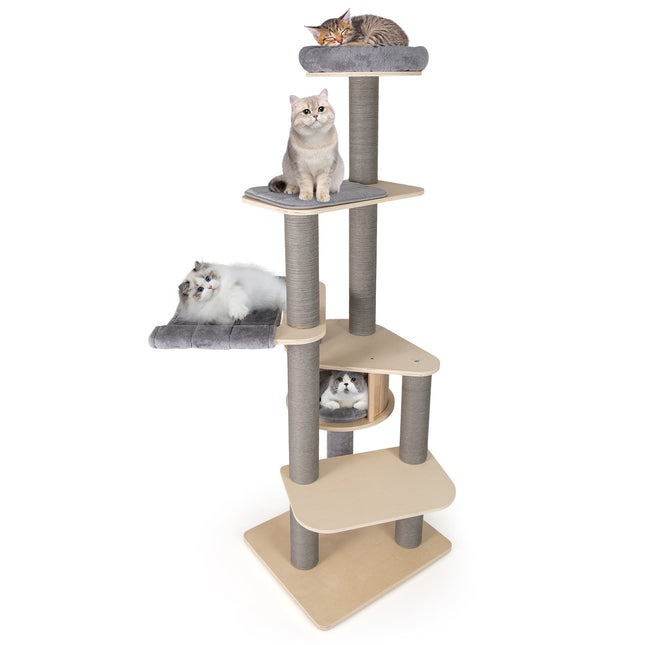 197 cm Multi-Level Cat Tower with Hammock, Gray