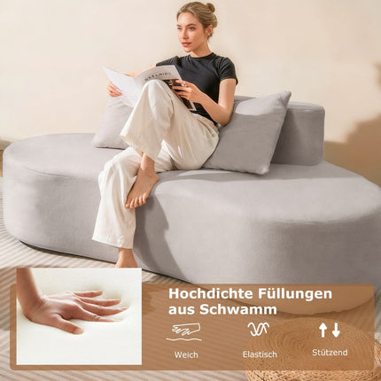 199 cm Gray Sofa Bed with 2 Cushions, Low Backrest