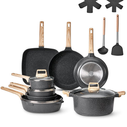 19-Piece Cookware Set, Granite Nonstick, Induction, Black
