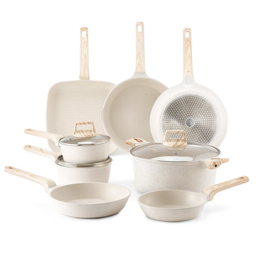 19-Piece Nonstick Granite Cookware Set, Induction, White
