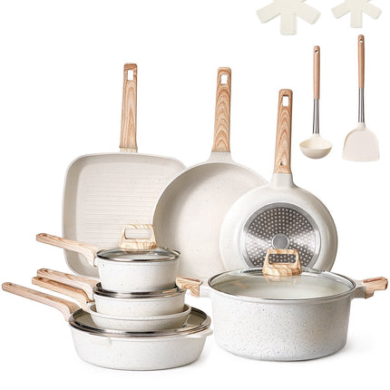 19-Piece Nonstick Granite Cookware Set, Induction, White