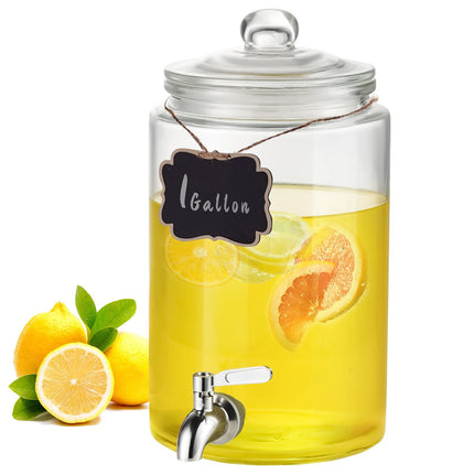 1 Gallon Glass Beverage Dispenser, Stainless Spigot