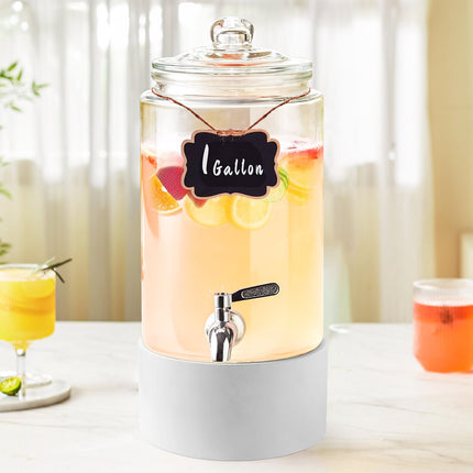 1 Gallon Glass Beverage Dispenser, Stainless Spigot