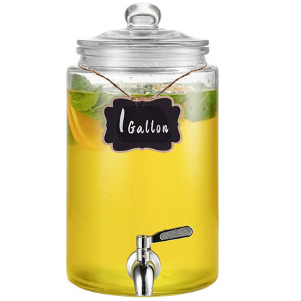 1 Gallon Glass Beverage Dispenser, Stainless Spigot