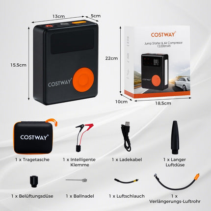 2000A 12V Car Battery Jump Starter with 150PSI Digital Tire Inflator & Air Compressor & LED Screen 13000mAh Power Bank