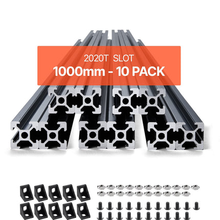 2020 T-Slot Aluminum Extrusion, 10-Pack 1000mm Black