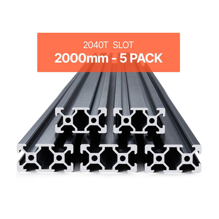 2040 T-Slot Aluminum Extrusion, 5 Pack 2000mm Black