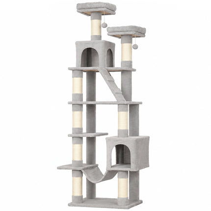 204 cm Multi-Level Cat Tree with Hammock & Caves, Light Grey