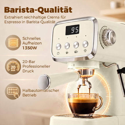20 Bar Espresso Machine with Milk Frother, 1.2L Tank