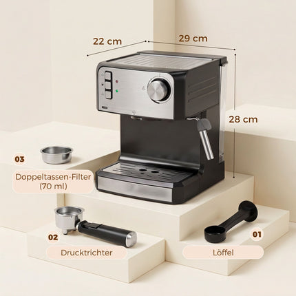 20-Bar Espresso Machine with Milk Frother, 1.6L Tank, Black