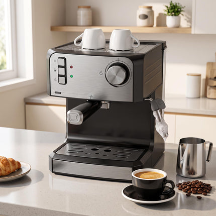 20-Bar Espresso Machine with Milk Frother, 1.6L Tank, Black