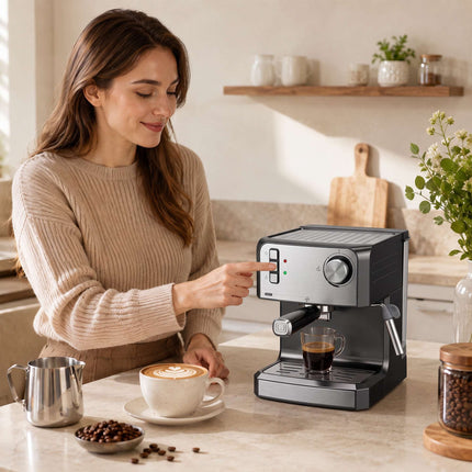 20-Bar Espresso Machine with Milk Frother, 1.6L Tank, Black